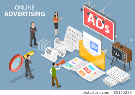3D Isometric Flat Vector Conceptual Illustration of Offline Advertising. 3D Isometric Flat Vector Conceptual Illustration of Offline Advertising. 85163280