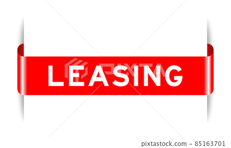 Red color inserted label banner with word leasing on white background 85163701