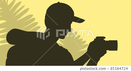 Hiking man with a backpack on the background of wildlife Hiking man with a backpack on the background of wildlife 85164724