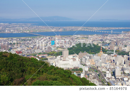 View of Tokushima city, Awaji island, Nushima from Mt. Bizan, Tokushima prefecture 85164978
