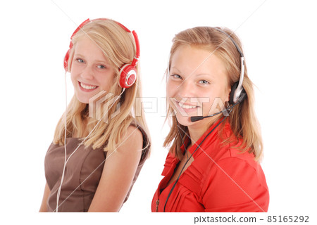 Beautiful customer service operator student girl with headset 85165292