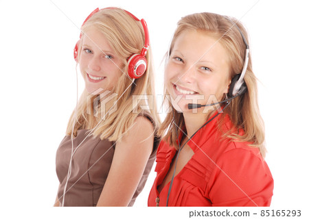 Beautiful customer service operator student girl with headset 85165293