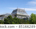 Vintage glass buiding of the greenhouse. Saint Petersburg Botanical Garden. 85166289