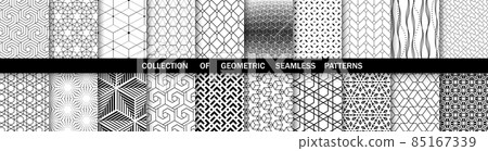 Geometric set of seamless black and white patterns. Simple vector graphics 85167339