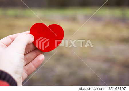 Red decorative heart in a hand Red decorative heart in a hand 85168197