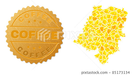 Opole Voivodeship Map Mosaic of Gold Items and Textured Coffee Stamp 85173134