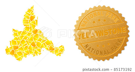 Zaragoza Province Map Collage of Gold Particles and Metallic National Park Yellowstone Stamp 85173192