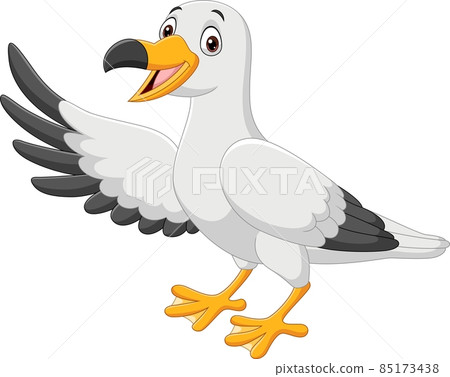 Cartoon funny smiling seagull waving hand 85173438