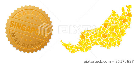 Sarawak State Map Mosaic of Gold Particles and Metal Malaysia Singapore Seal Stamp Sarawak State Map Mosaic of Gold Particles and Metal Malaysia Singapore Seal Stamp 85173657
