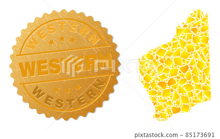 Western Australia Map Collage of Gold Particles and Metal Western Seal Stamp Western Australia Map Collage of Gold Particles and Metal Western Seal Stamp 85173691