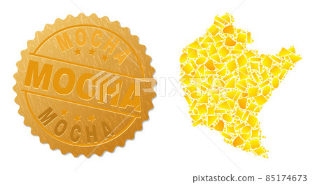 Podkarpackie Voivodeship Map Collage of Golden Fractions and Textured Mocha Seal Stamp 85174673
