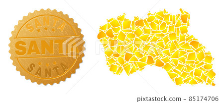Santa Maria Island Map Collage of Gold Parts and Textured Santa Badge 85174706