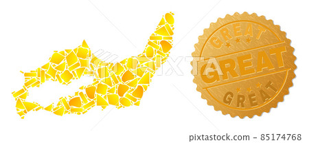 Great Inagua Island Map Mosaic of Golden Parts and Metallic Great Stamp Great Inagua Island Map Mosaic of Golden Parts and Metallic Great Stamp 85174768