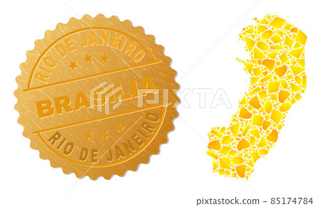 Espirito Santo State Map Collage of Gold and Metal Rio De Janeiro Brasilia Stamp 85174784