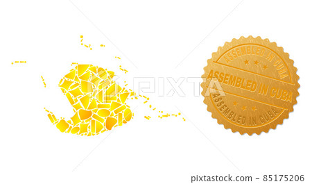 Juventud Island Map Mosaic of Gold Items and Metallic Assembled in Cuba Seal 85175206
