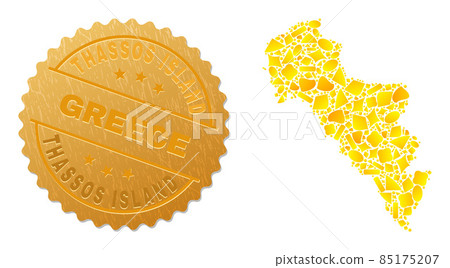 Andros Island of Greece Map Mosaic of Gold Spots and Textured Thassos Island Greece Seal Stamp 85175207