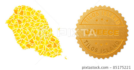 Graciosa Island Map Mosaic of Golden Spots and Metallic Tilos Island Greece Stamp Graciosa Island Map Mosaic of Golden Spots and Metallic Tilos Island Greece Stamp 85175221