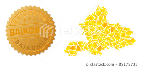 Gelderland Province Map Mosaic of Golden Fractions and Metallic Baikonur Seal Stamp 85175733