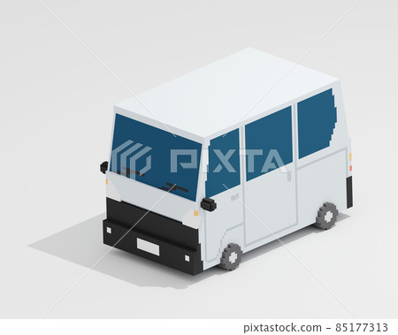 Mini van, a digital art of Asian transportation white small van car isometric voxel raster 3D illustration render on white background. 85177313
