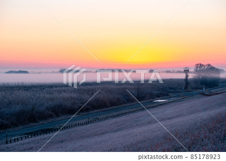 渡良瀨的黎明遲緩地[群馬、櫪木、埼玉、茨城] 85178923