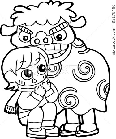 A child who has a lion dance bite his head 85179480