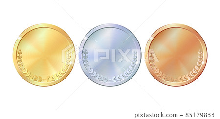 Set of gold, silver and bronze round empty medals. 85179833