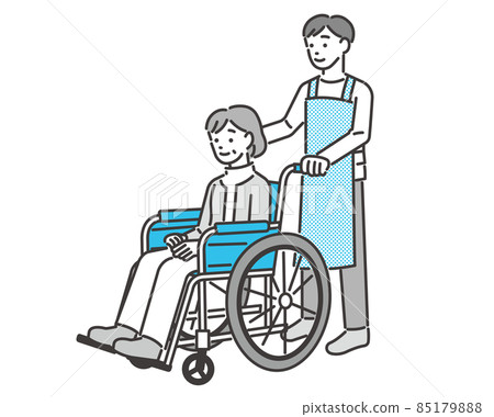 Vector illustration material of senior and male care worker (nurse) in a wheelchair / wheelchair / care / injury / welfare / he Vector illustration material of senior and male care worker (nurse) in a wheelchair / wheelchair / care / injury / welfare / he 85179888