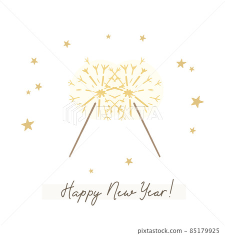 Hand-drawn square New Year greeting card with sparklers 85179925