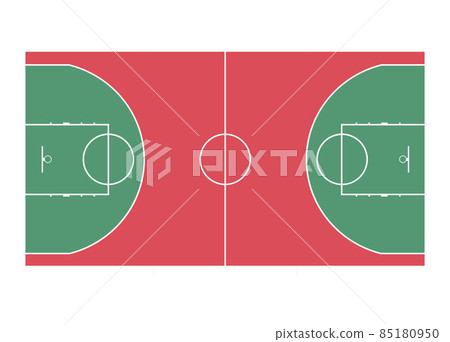 Basketball field layout with markings. Top view. Red and green floor. Vector Basketball field layout with markings. Top view. Red and green floor. Vector 85180950
