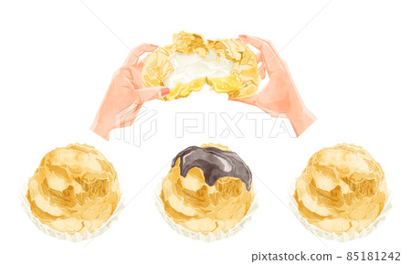 Hand drawn watercolor style illustration of cream puff 85181242