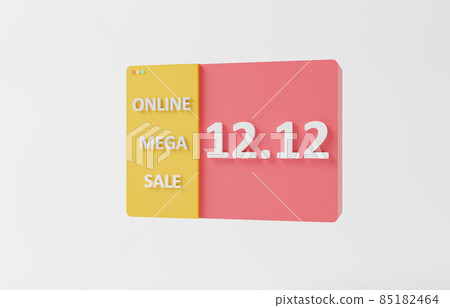 12.12 Online mega sale shopping carnival. 3d rendering number double twelve on interface pink and yellow computer background. search window on computer screens. Modern minimal Browser theme on pastel 85182464
