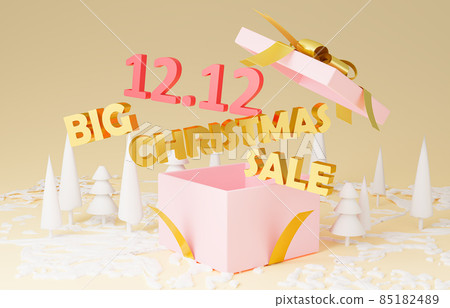 Minimal shopping Big Christmas sale in gift box Concept. discounts and gifts for the Happy new year, minimal style sale landscape forest snow.3d rendering Space for text pastel background. 12.12 Minimal shopping Big Christmas sale in gift box Concept. discounts and gifts for the Happy new year, minimal style sale landscape forest snow.3d rendering Space for text pastel background. 12.12 85182489