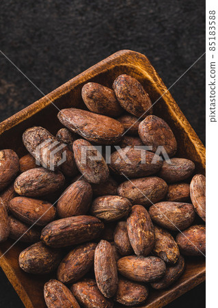 Dried cocoa beans. Cacao beans in bowl. 85183588