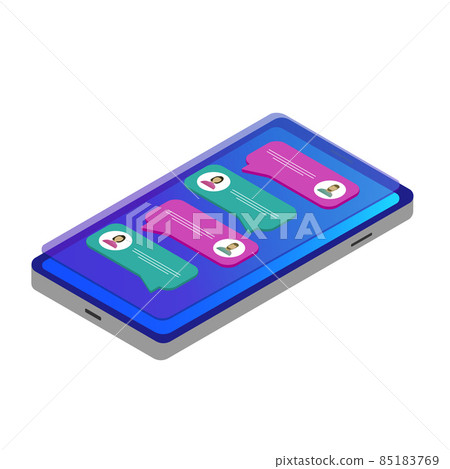 Chat speech bubbles, on-screen text messages. Mobile messenger application, texting group messages, chatbots, chatting with friends vector illustration icon isolated on the white background 85183769