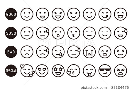 Simple emotional expression face icon set (monochrome) 85184476