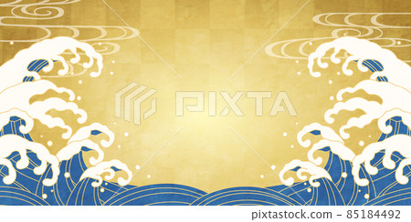 波浪和黃金方格的矢量圖背景 85184492