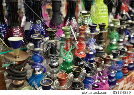 Traditional arabic shisha hookah pipes for sell on street market Traditional arabic shisha hookah pipes for sell on street market 85184829