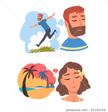 Young Man and Woman Thought and Need in Cloud Vector Set 85185339