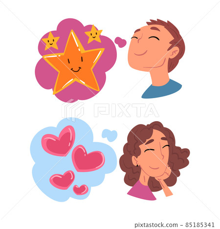 Young Man and Woman Thought and Need in Cloud Vector Set Young Man and Woman Thought and Need in Cloud Vector Set 85185341