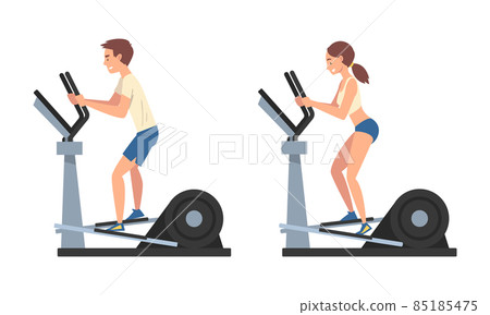 Man and Woman at Gym Training with Treadmill... - Stock Illustration ...