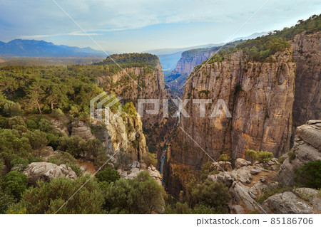 The landscape of Tazi Canyon in Manavgat, Antalya, Turkey. Greyhound Canyon, Wisdom Valley. 85186706