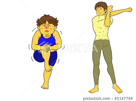 Two sets of fitness instructor men and chubby women to stretch Two sets of fitness instructor men and chubby women to stretch 85187784