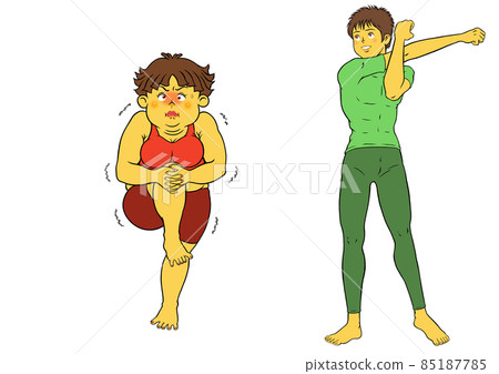 Two sets of fitness instructor men and chubby women to stretch Two sets of fitness instructor men and chubby women to stretch 85187785