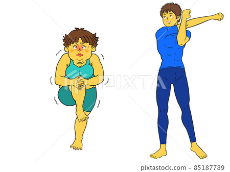 Two sets of fitness instructor men and chubby women to stretch Two sets of fitness instructor men and chubby women to stretch 85187789