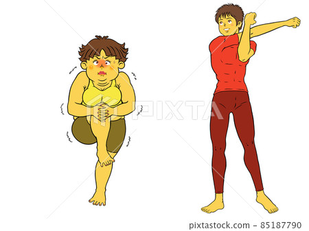 Two sets of fitness instructor men and chubby women to stretch Two sets of fitness instructor men and chubby women to stretch 85187790