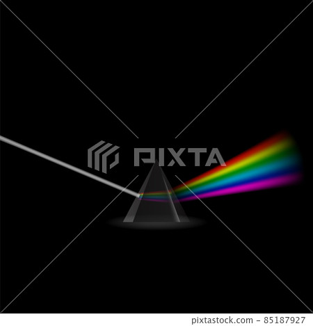 Colorful Light Rays. Rainbow Spectrum Dispersion in Prism. Optical Effect in Triangle. Educational Physics Refraction. 85187927
