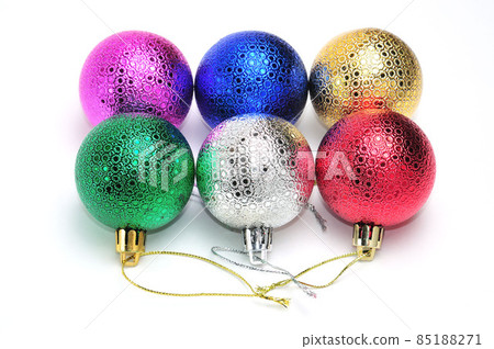 Multicolored christmas balls for new year tree on white background Multicolored christmas balls for new year tree on white background 85188271