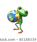 3D Illustration Green Frog with Globe 85188339