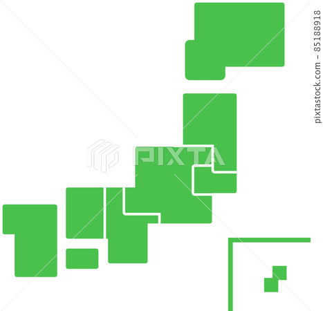 Deformed illustrations of the pop Japanese archipelago divided by lines for each region 85188918