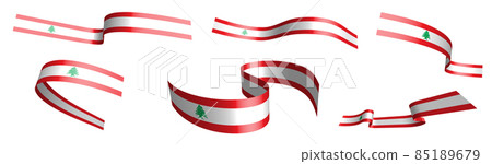 Set of holiday ribbons. flag of LEBANON waving in wind. Separation into lower and upper layers. Design element. Vector on white background Set of holiday ribbons. flag of LEBANON waving in wind. Separation into lower and upper layers. Design element. Vector on white background 85189679
